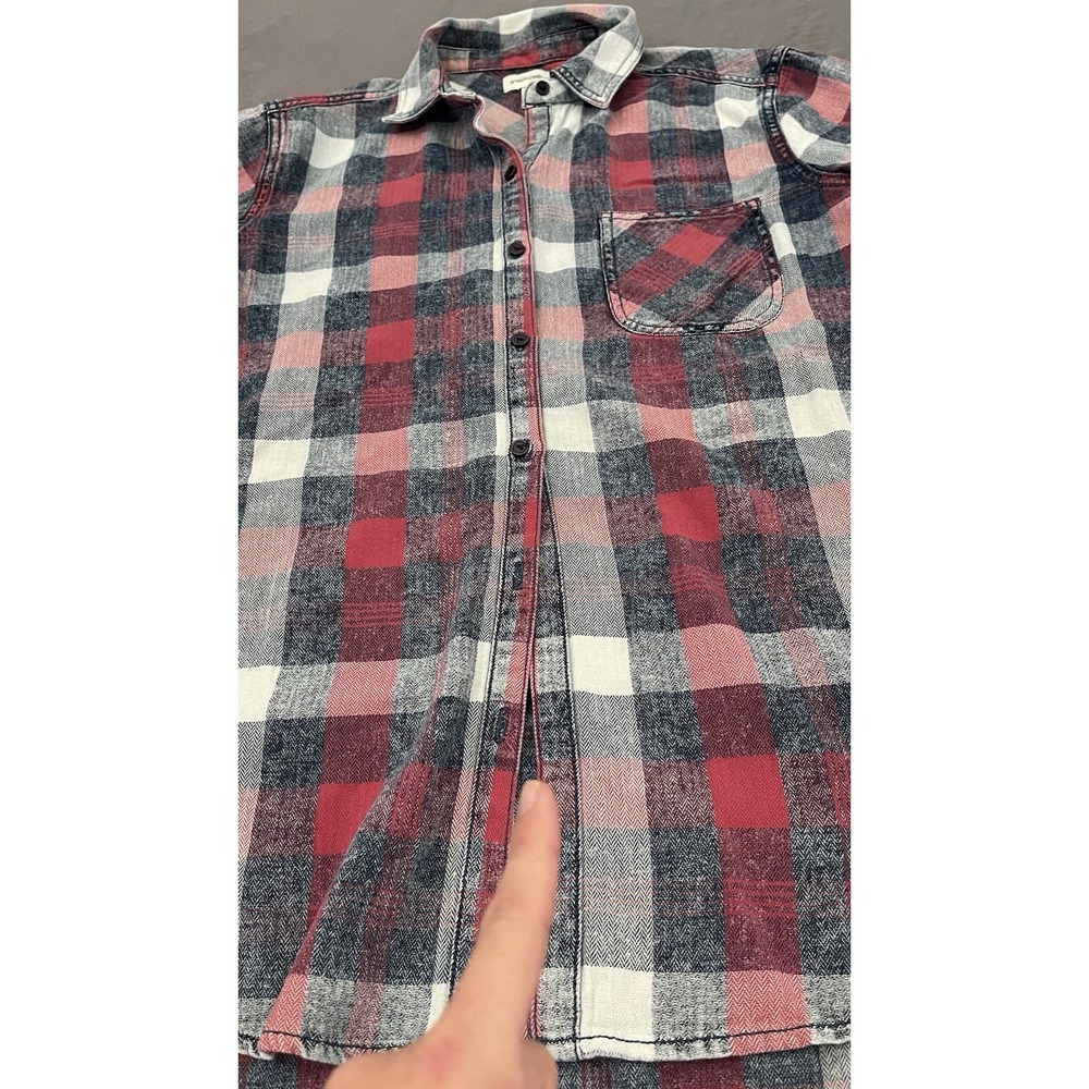 SNEAK PEEK Women Small Red Plaid Long Roll Tab Sleeve Button Down Shirt - Picture 5 of 11